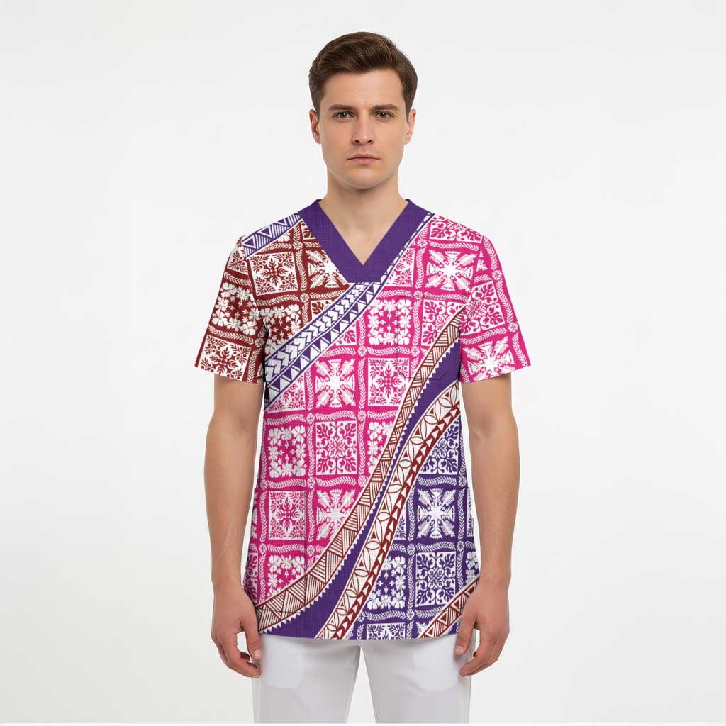 Hawaiian Quilt Pattern Scrub Top Sweet Color Mixed - Polynesian Pride