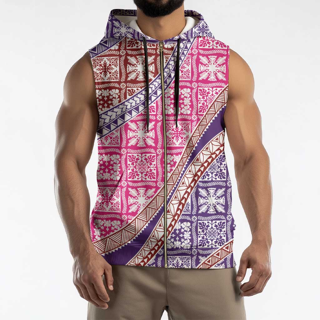 Hawaiian Quilt Pattern Sleeveless Zip Hoodie Sweet Color Mixed - Polynesian Pride