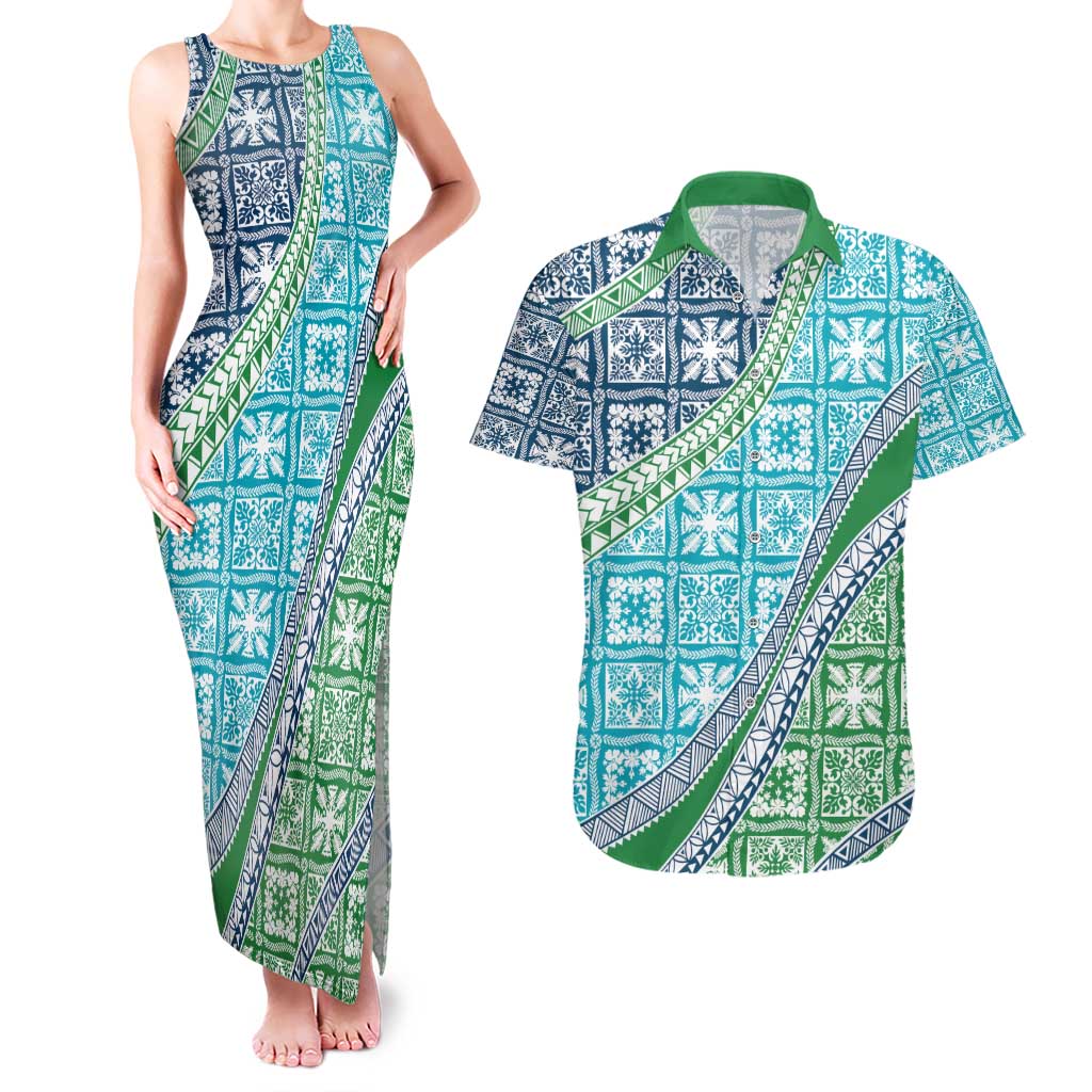 Hawaiian Quilt Pattern Couples Matching Tank Maxi Dress and Hawaiian Shirt Fresh Color Mixed - Polynesian Pride