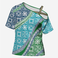 Hawaiian Quilt Pattern Cross Shoulder Shirt Fresh Color Mixed - Polynesian Pride