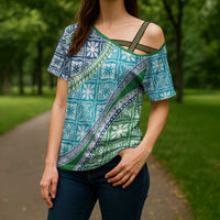 Hawaiian Quilt Pattern Cross Shoulder Shirt Fresh Color Mixed - Polynesian Pride