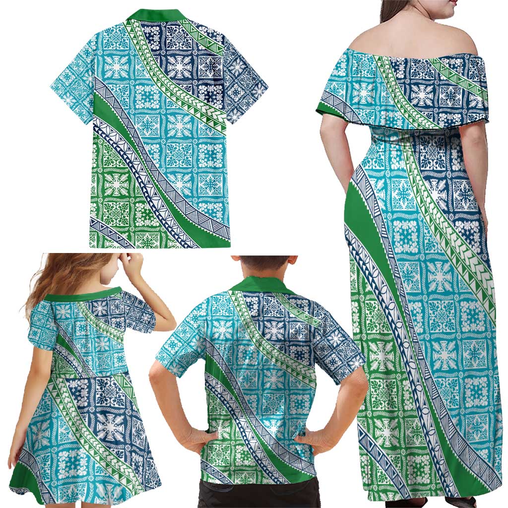 Hawaiian Quilt Pattern Family Matching Off Shoulder Maxi Dress and Hawaiian Shirt Fresh Color Mixed - Polynesian Pride