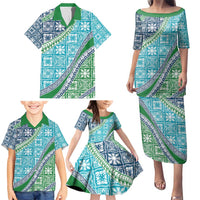 Hawaiian Quilt Pattern Family Matching Puletasi and Hawaiian Shirt Fresh Color Mixed - Polynesian Pride
