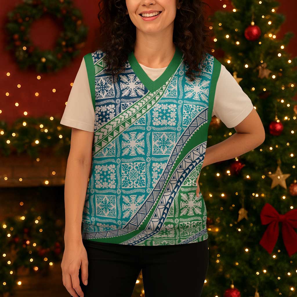 Hawaiian Quilt Pattern Christmas Knitted V-Neck Vest Fresh Color Mixed - Polynesian Pride