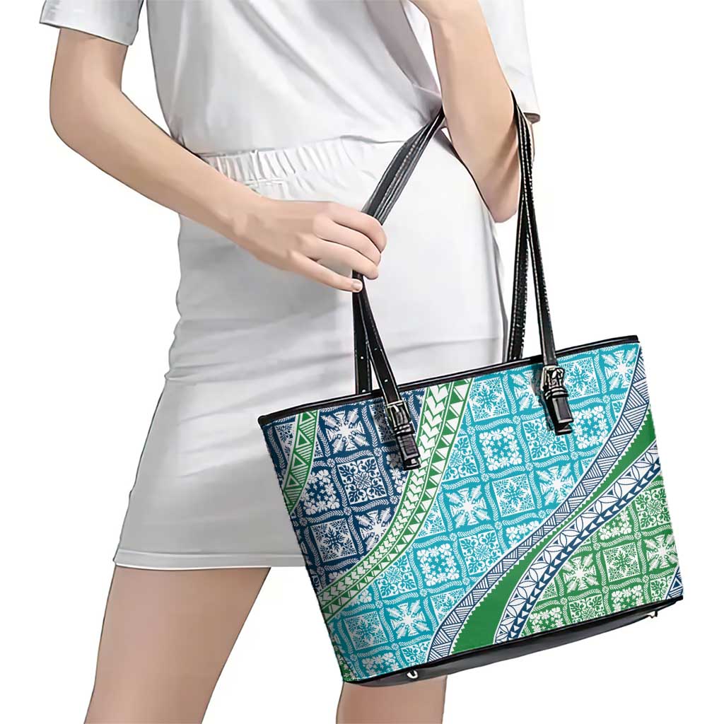 Hawaiian Quilt Pattern Leather Tote Bag Fresh Color Mixed - Polynesian Pride