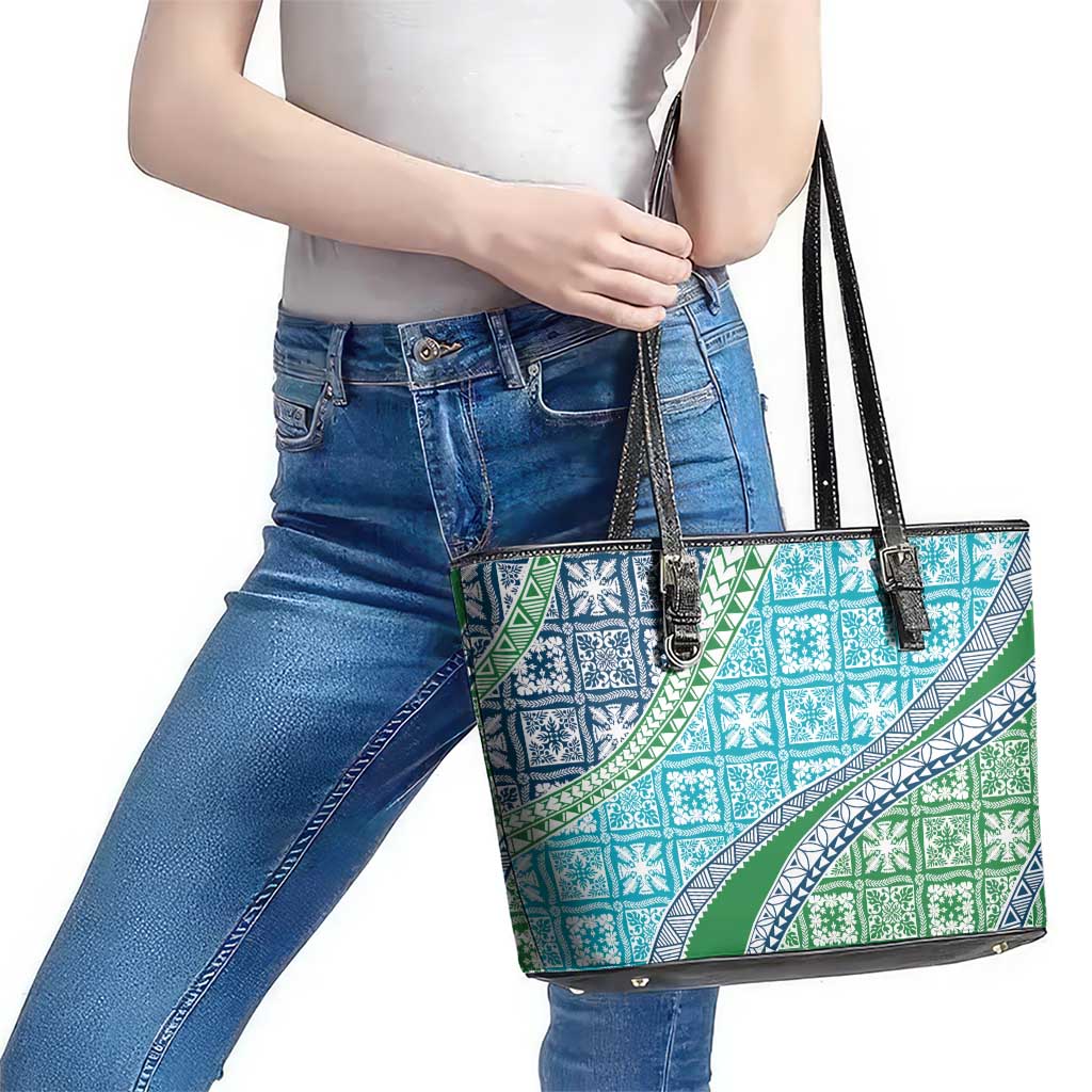 Hawaiian Quilt Pattern Leather Tote Bag Fresh Color Mixed - Polynesian Pride