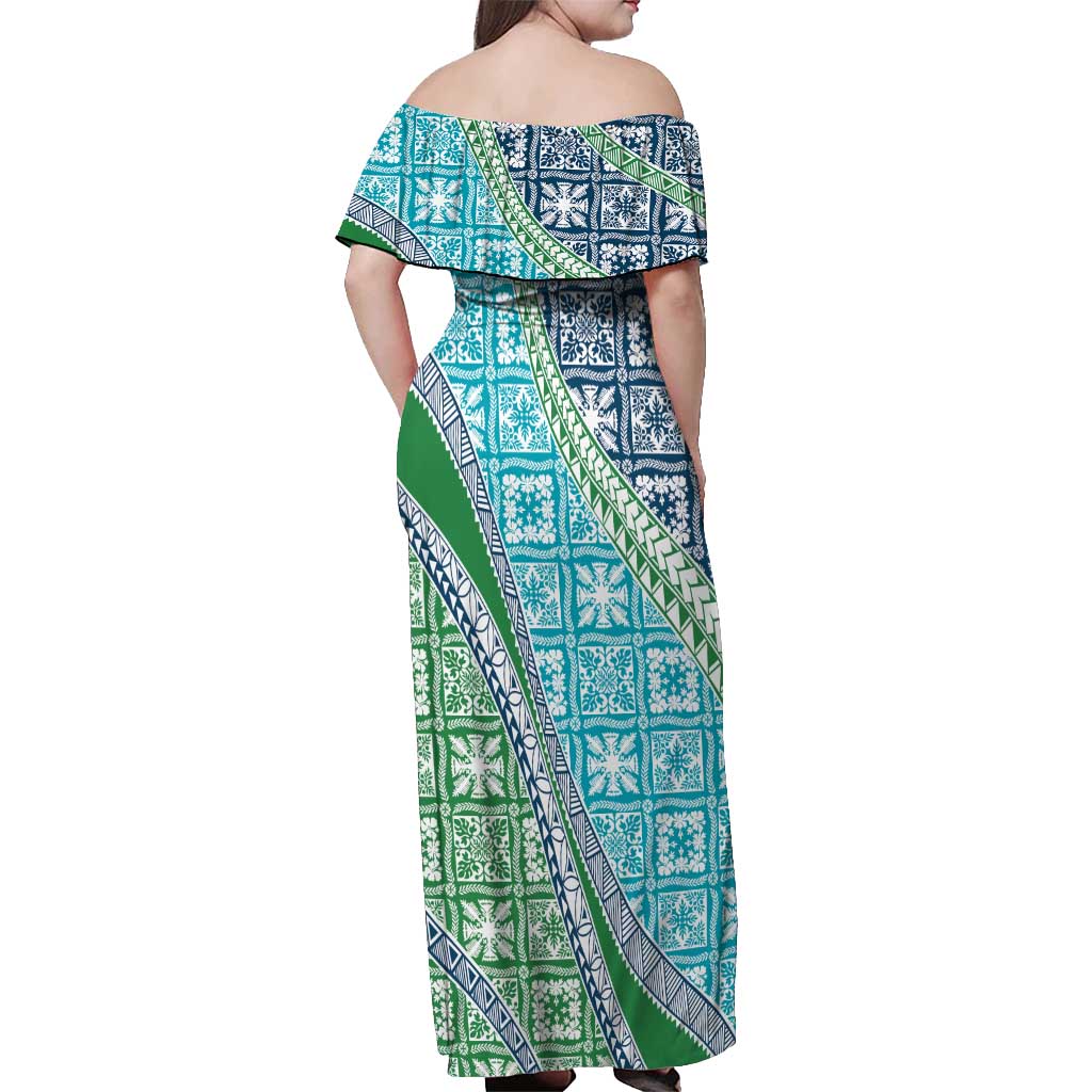 Hawaiian Quilt Pattern Off Shoulder Maxi Dress Fresh Color Mixed - Polynesian Pride