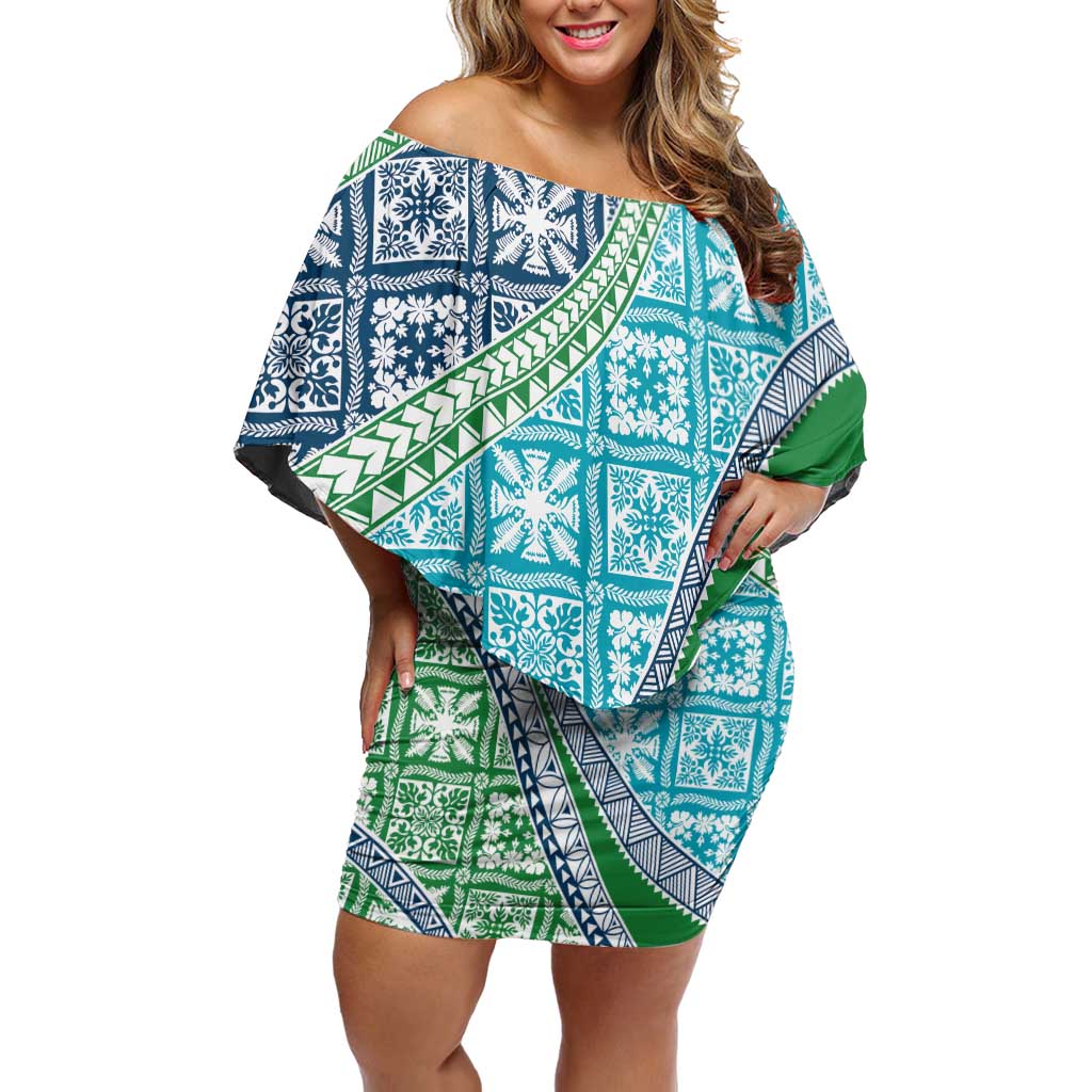 Hawaiian Quilt Pattern Off Shoulder Short Dress Fresh Color Mixed - Polynesian Pride