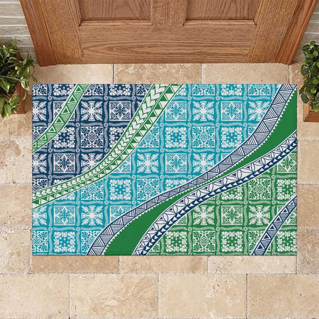Hawaiian Quilt Pattern Rubber Doormat Fresh Color Mixed - Polynesian Pride
