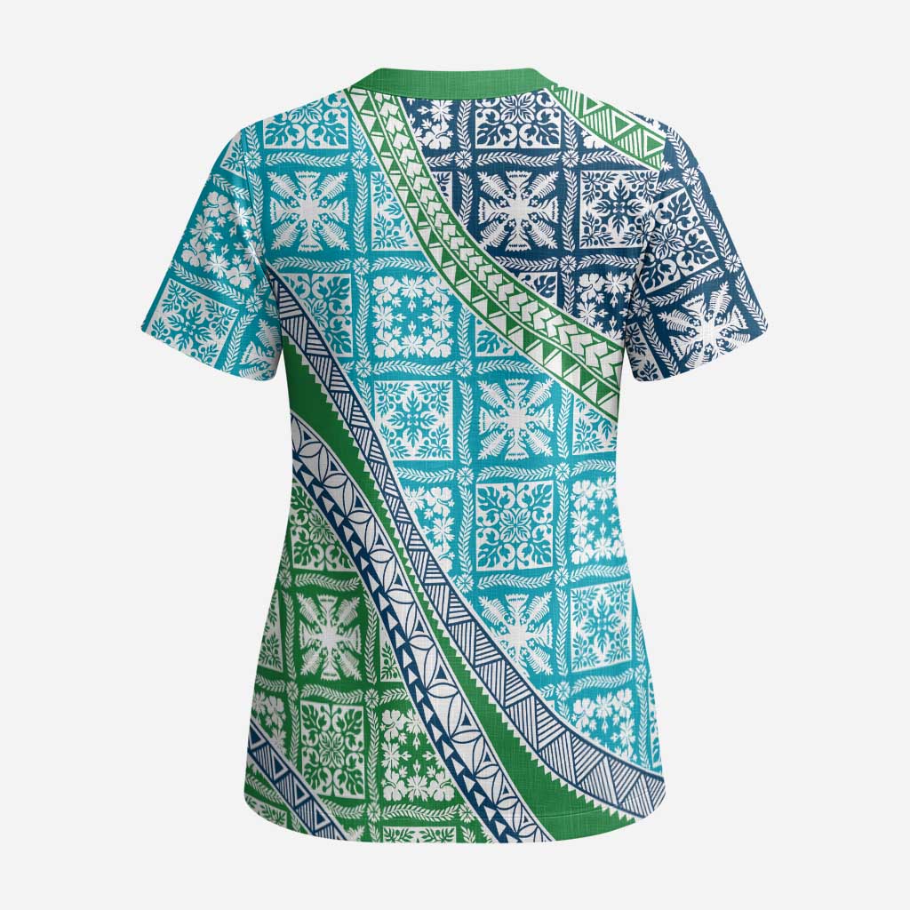 Hawaiian Quilt Pattern Scrub Top Fresh Color Mixed - Polynesian Pride