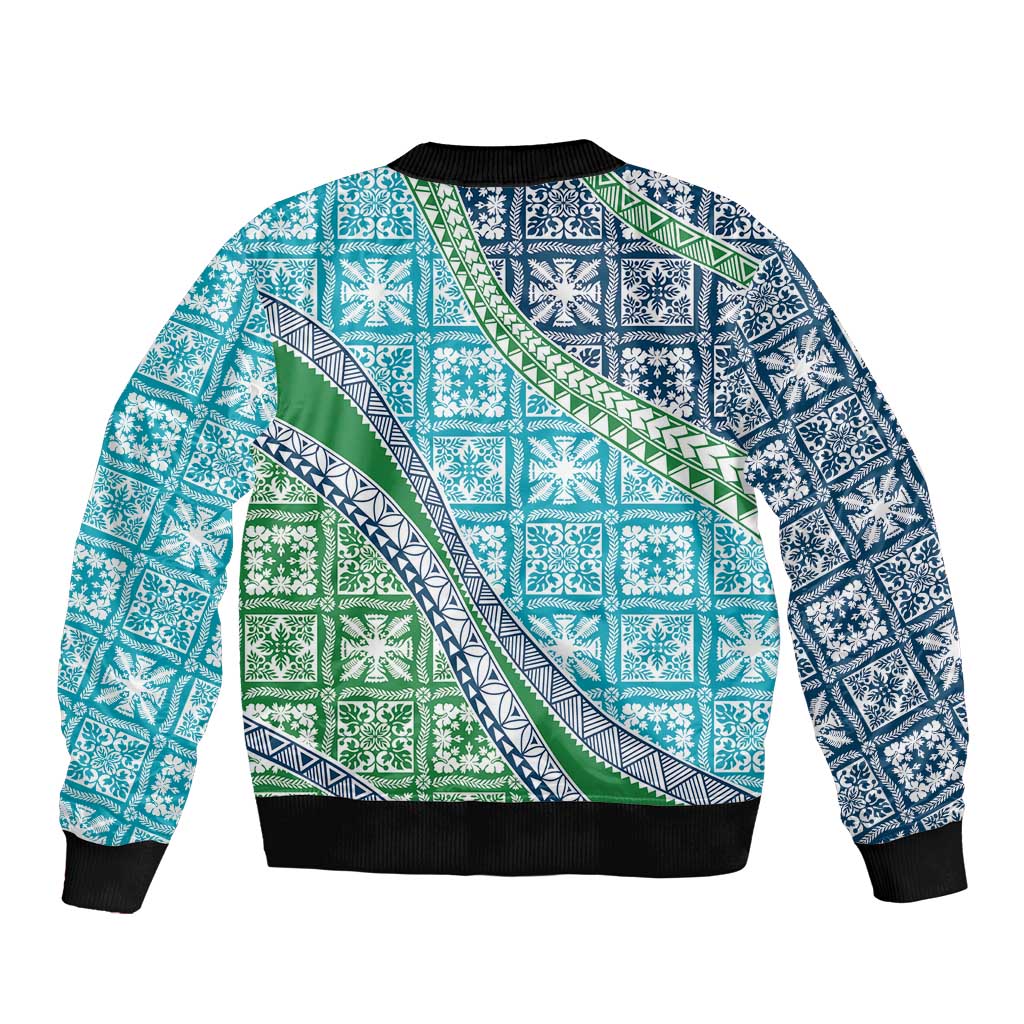 Hawaiian Quilt Pattern Sleeve Zip Bomber Jacket Fresh Color Mixed - Polynesian Pride