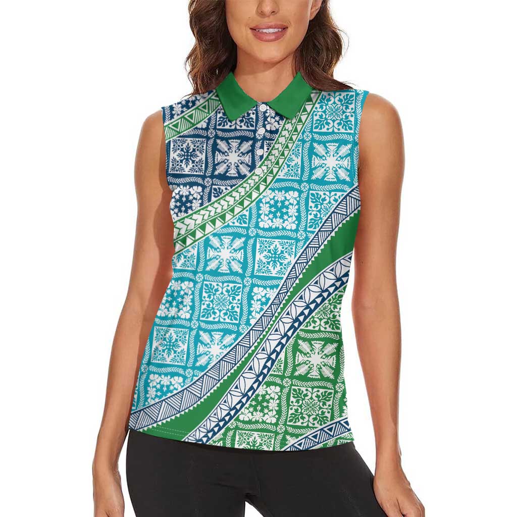 Hawaiian Quilt Pattern Women Sleeveless Polo Shirt Fresh Color Mixed - Polynesian Pride