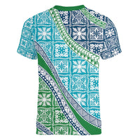 Hawaiian Quilt Pattern Women V-Neck T-Shirt Fresh Color Mixed - Polynesian Pride