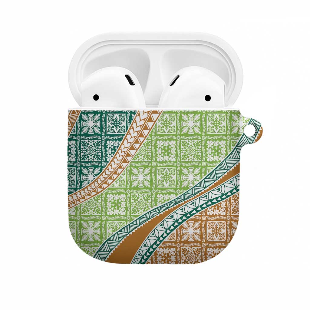 Hawaiian Quilt Pattern AirPods Case Green Chestnut Color Mixed - Polynesian Pride