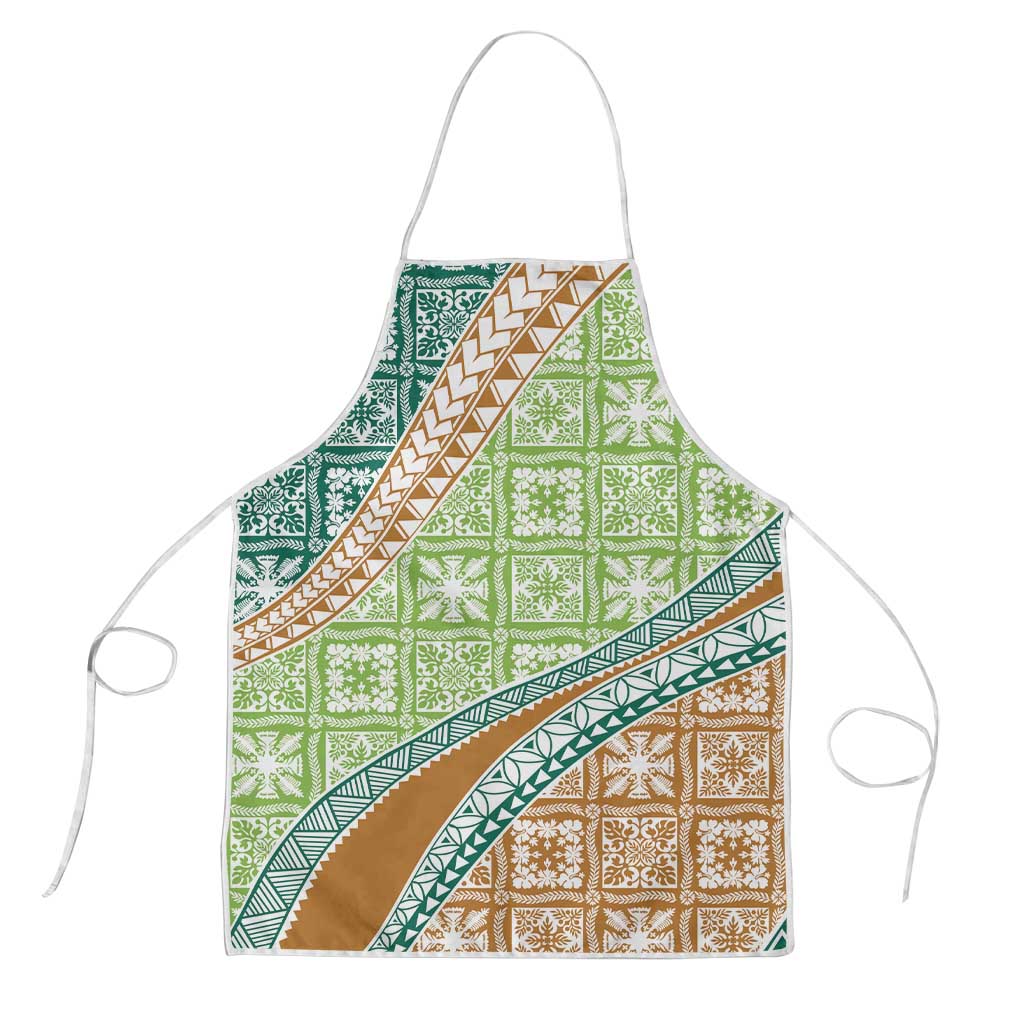 Hawaiian Quilt Pattern Apron Green Chestnut Color Mixed - Polynesian Pride