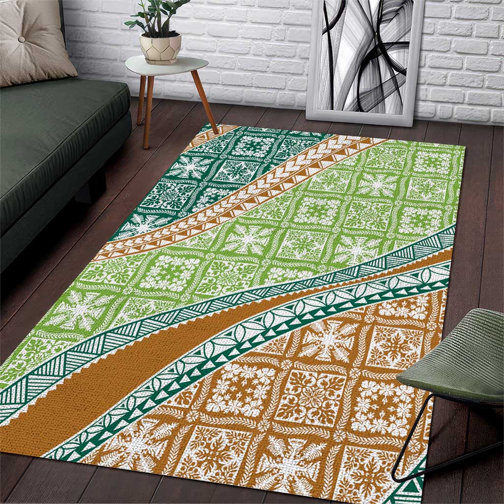Hawaiian Quilt Pattern Area Rug Green Chestnut Color Mixed - Polynesian Pride