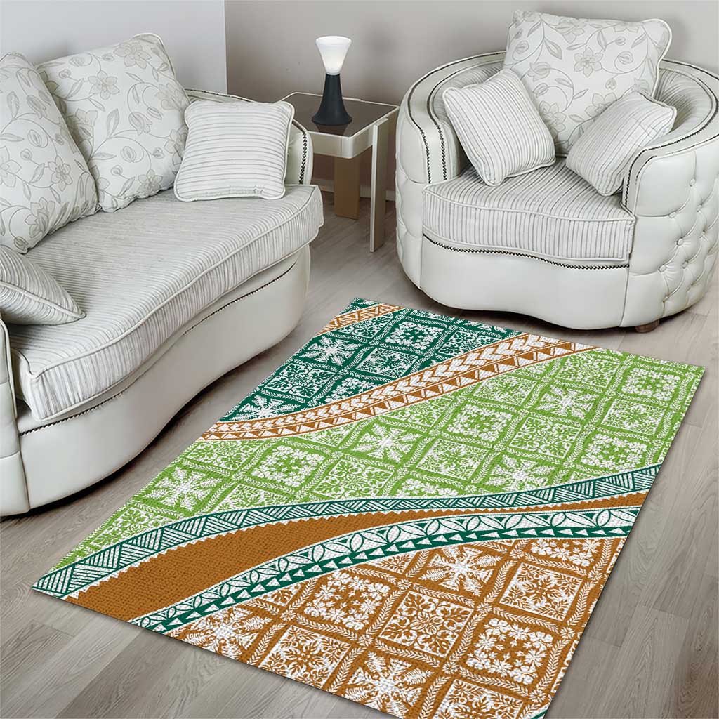 Hawaiian Quilt Pattern Area Rug Green Chestnut Color Mixed - Polynesian Pride