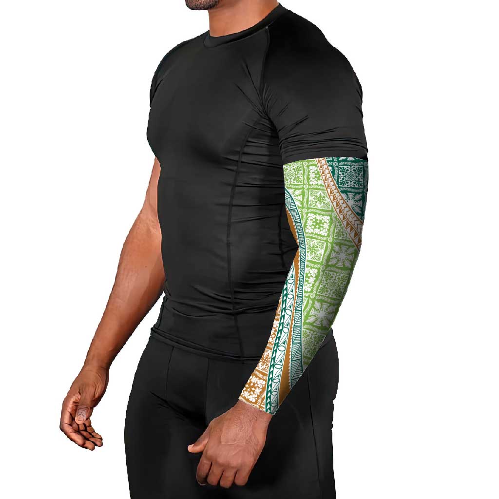 Hawaiian Quilt Pattern Arm Sleeves Green Chestnut Color Mixed - Polynesian Pride