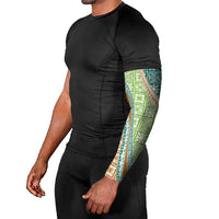 Hawaiian Quilt Pattern Arm Sleeves Green Chestnut Color Mixed - Polynesian Pride