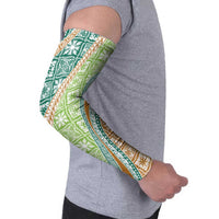 Hawaiian Quilt Pattern Arm Sleeves Green Chestnut Color Mixed - Polynesian Pride