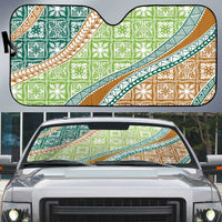 Hawaiian Quilt Pattern Auto Sun Shade Green Chestnut Color Mixed - Polynesian Pride