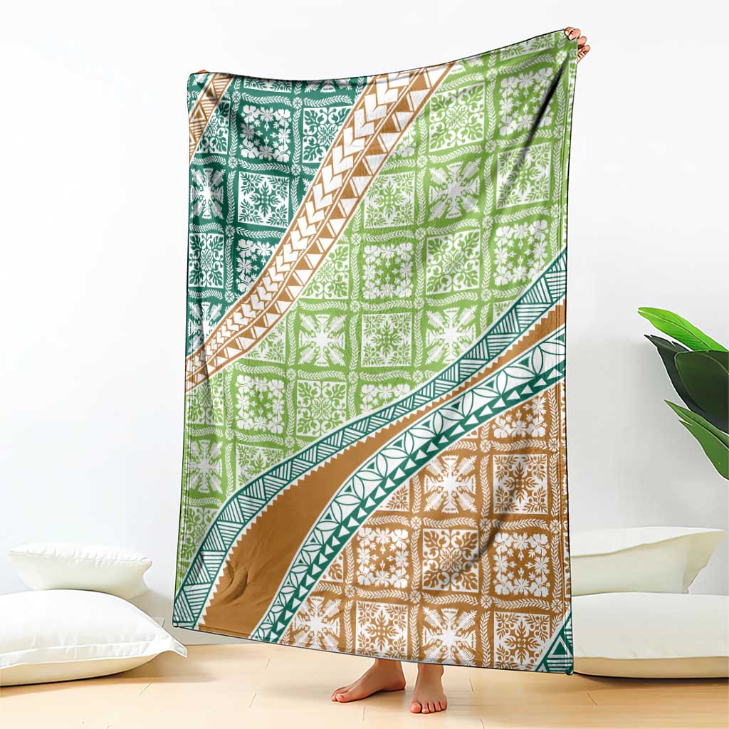 Hawaiian Quilt Pattern Blanket Green Chestnut Color Mixed - Polynesian Pride