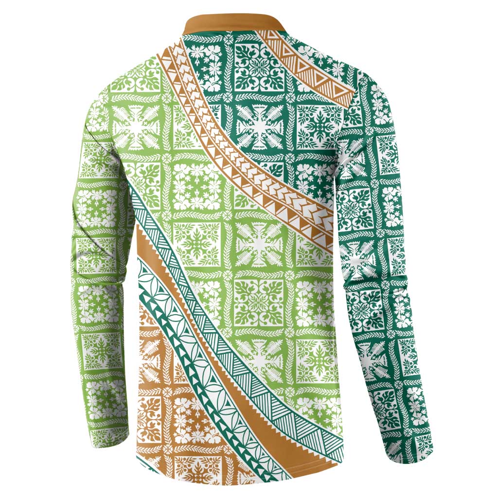 Hawaiian Quilt Pattern Button Sweatshirt Green Chestnut Color Mixed - Polynesian Pride