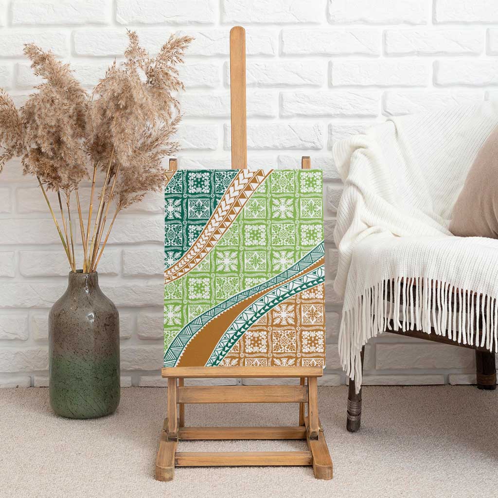 Hawaiian Quilt Pattern Canvas Wall Art Green Chestnut Color Mixed - Polynesian Pride