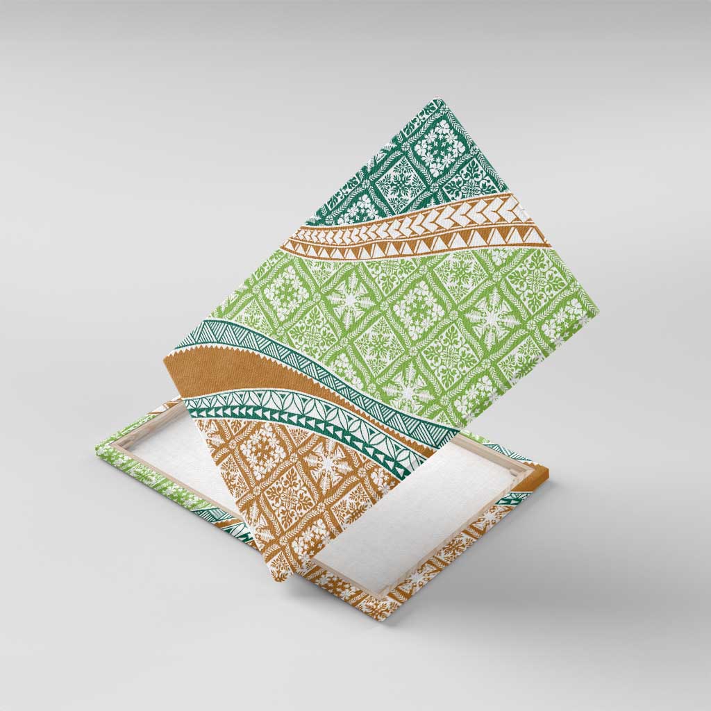 Hawaiian Quilt Pattern Canvas Wall Art Green Chestnut Color Mixed - Polynesian Pride