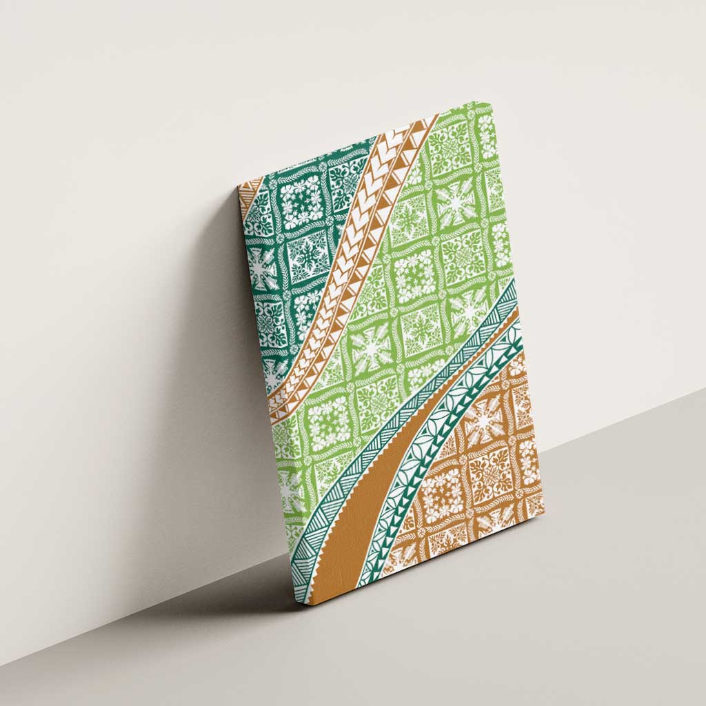 Hawaiian Quilt Pattern Canvas Wall Art Green Chestnut Color Mixed - Polynesian Pride