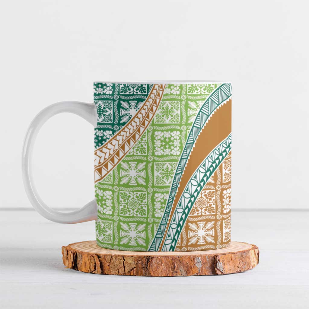 Hawaiian Quilt Pattern Ceramic Mug Green Chestnut Color Mixed - Polynesian Pride