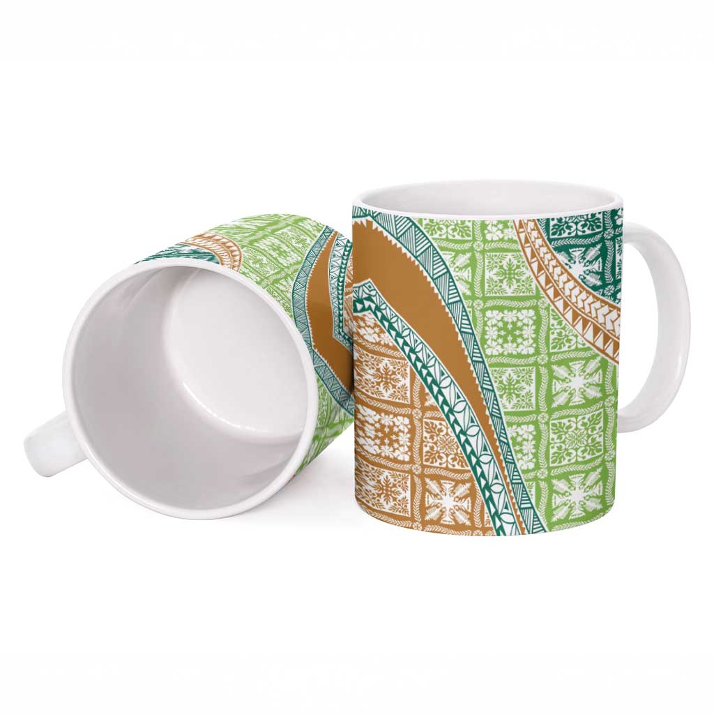 Hawaiian Quilt Pattern Ceramic Mug Green Chestnut Color Mixed - Polynesian Pride