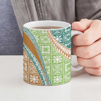 Hawaiian Quilt Pattern Ceramic Mug Green Chestnut Color Mixed - Polynesian Pride