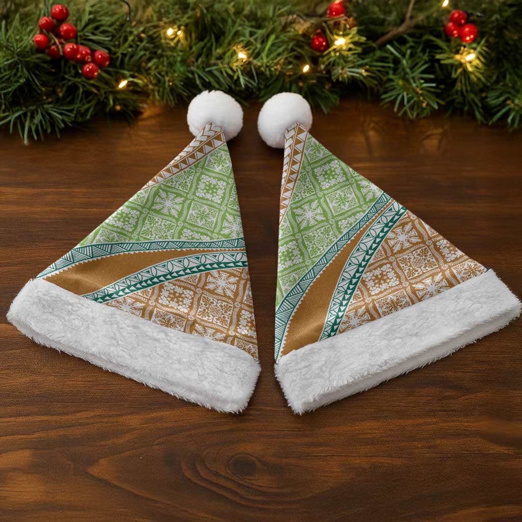 Hawaiian Quilt Pattern Christmas Santa Hat Green Chestnut Color Mixed - Polynesian Pride