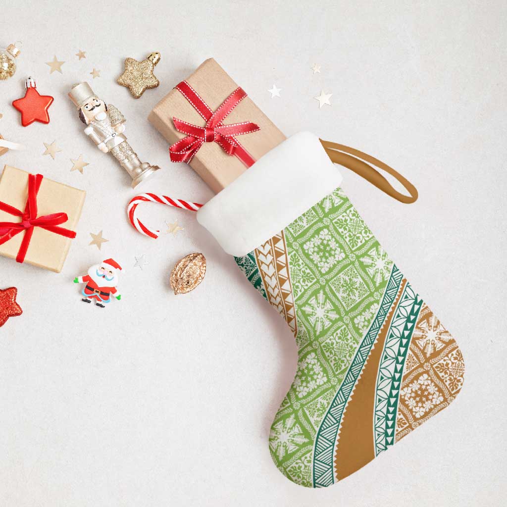 Hawaiian Quilt Pattern Christmas Stocking Green Chestnut Color Mixed - Polynesian Pride