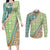 Hawaiian Quilt Pattern Couples Matching Long Sleeve Bodycon Dress and Long Sleeve Button Shirt Green Chestnut Color Mixed - Polynesian Pride