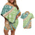 Hawaiian Quilt Pattern Couples Matching Off Shoulder Short Dress and Hawaiian Shirt Green Chestnut Color Mixed - Polynesian Pride