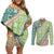 Hawaiian Quilt Pattern Couples Matching Off Shoulder Short Dress and Long Sleeve Button Shirt Green Chestnut Color Mixed - Polynesian Pride