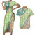 Hawaiian Quilt Pattern Couples Matching Short Sleeve Bodycon Dress and Hawaiian Shirt Green Chestnut Color Mixed - Polynesian Pride
