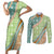 Hawaiian Quilt Pattern Couples Matching Short Sleeve Bodycon Dress and Long Sleeve Button Shirt Green Chestnut Color Mixed - Polynesian Pride