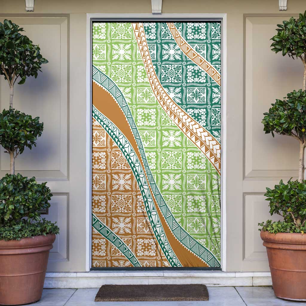 Hawaiian Quilt Pattern Door Cover Green Chestnut Color Mixed - Polynesian Pride