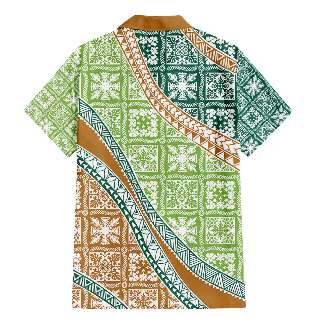 Hawaiian Quilt Pattern Family Matching Mermaid Dress and Hawaiian Shirt Green Chestnut Color Mixed - Polynesian Pride