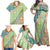 Hawaiian Quilt Pattern Family Matching Off Shoulder Maxi Dress and Hawaiian Shirt Green Chestnut Color Mixed - Polynesian Pride
