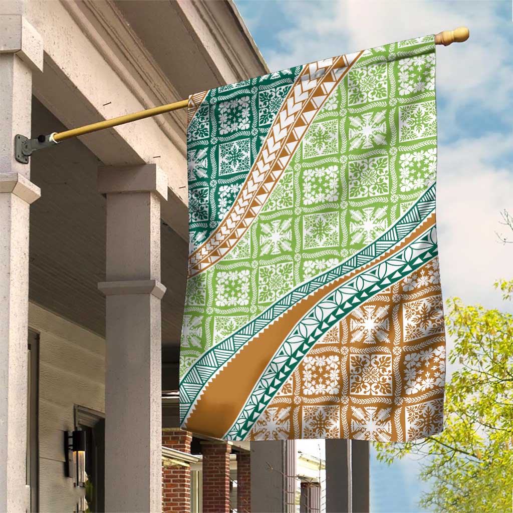 Hawaiian Quilt Pattern Garden Flag Green Chestnut Color Mixed - Polynesian Pride