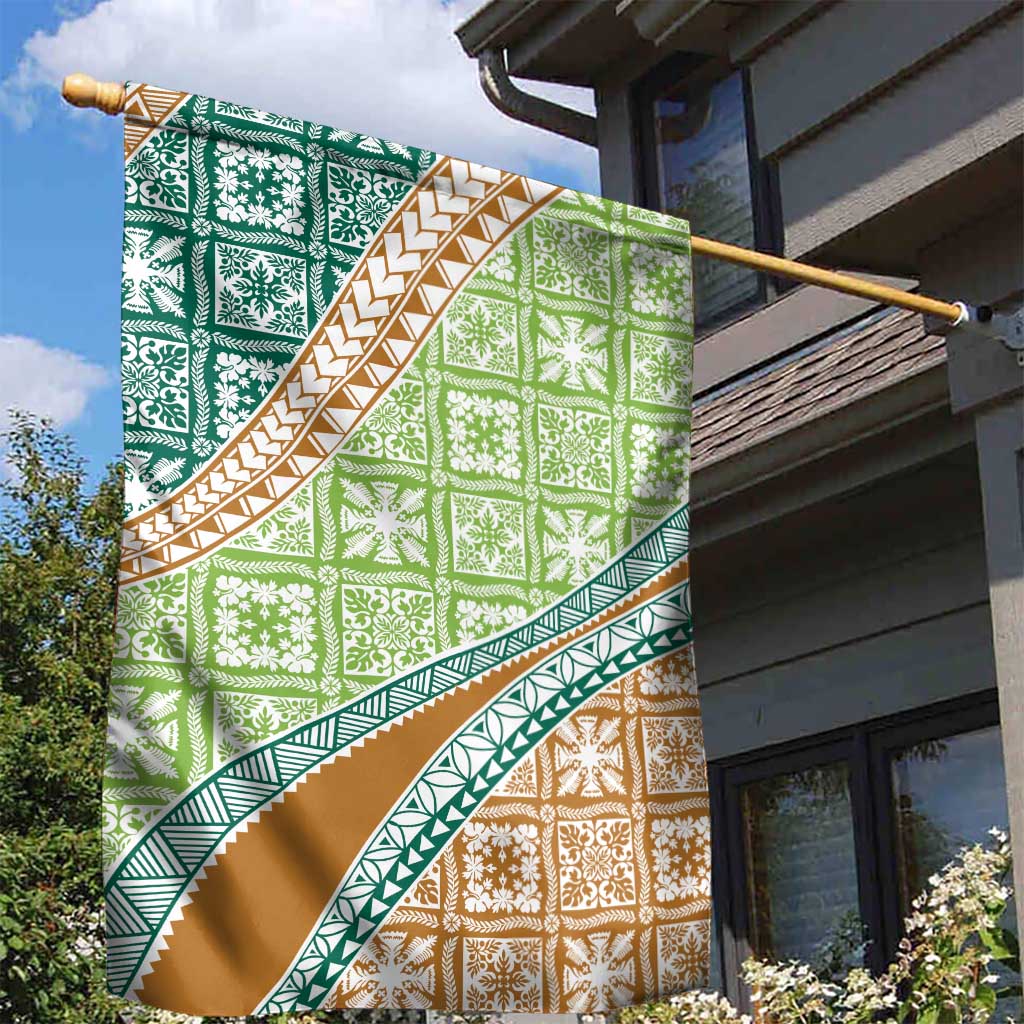 Hawaiian Quilt Pattern Garden Flag Green Chestnut Color Mixed - Polynesian Pride