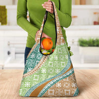 Hawaiian Quilt Pattern Grocery Bag Green Chestnut Color Mixed - Polynesian Pride