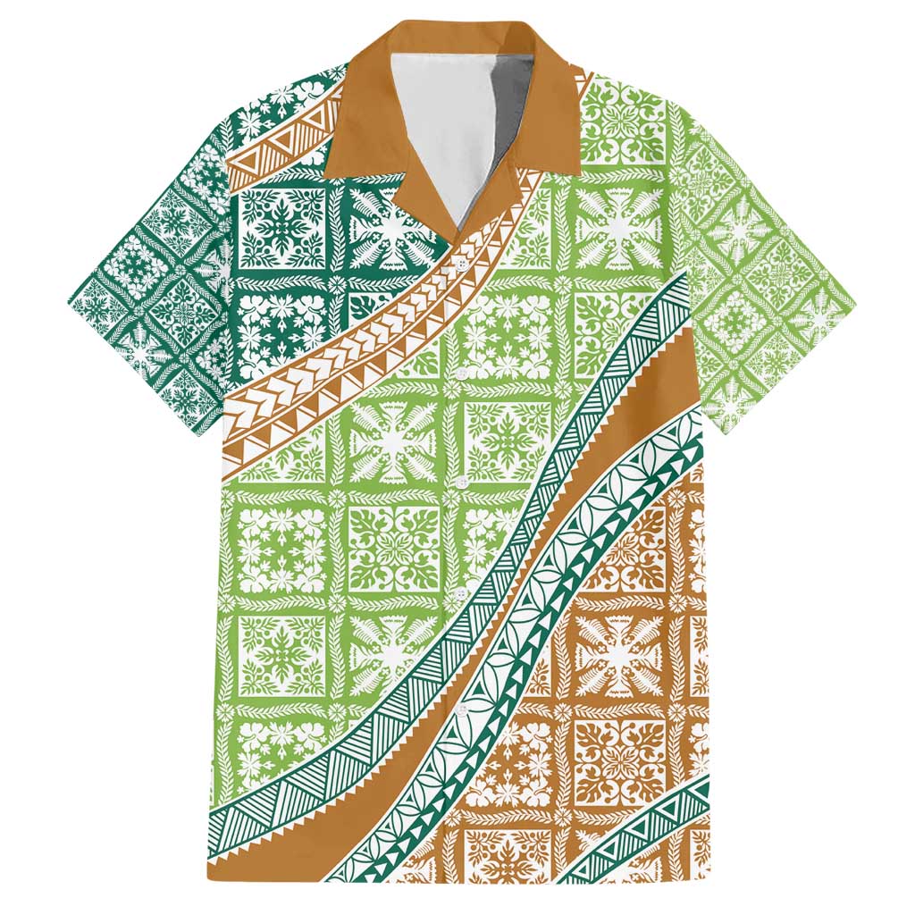 Hawaiian Quilt Pattern Hawaiian Shirt Green Chestnut Color Mixed - Polynesian Pride