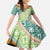Hawaiian Quilt Pattern Kid Short Sleeve Dress Green Chestnut Color Mixed - Polynesian Pride