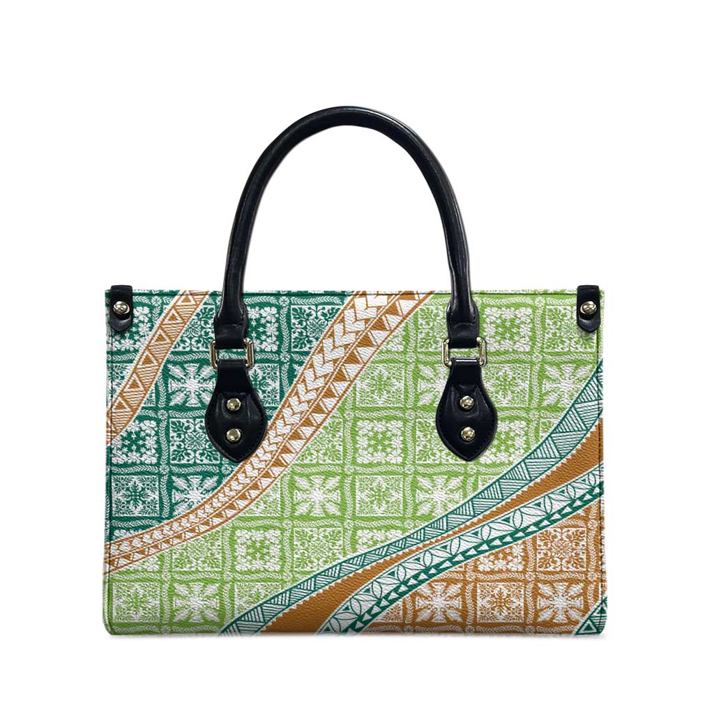 Hawaiian Quilt Pattern Leather Bag Green Chestnut Color Mixed - Polynesian Pride