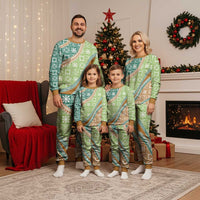 Hawaiian Quilt Pattern Christmas Pajama Set Green Chestnut Color Mixed - Polynesian Pride